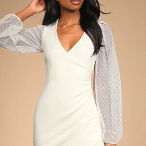 Lulus Love That Lasts Forever Ivory Balloon Sleeve Bodycon Mini Dress White